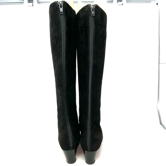 CHRISTIAN LOUBOUTIN TALL KNEE HIGH LOW HEELS RIDING BOOTS BLACK SUEDE SZ 6.5 - Picture 5 of 15